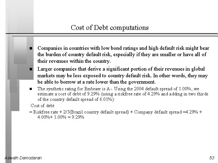 Cost of Debt computations Companies in countries with low bond ratings and high default Cost of Debt computations Companies in countries with low bond ratings and high default