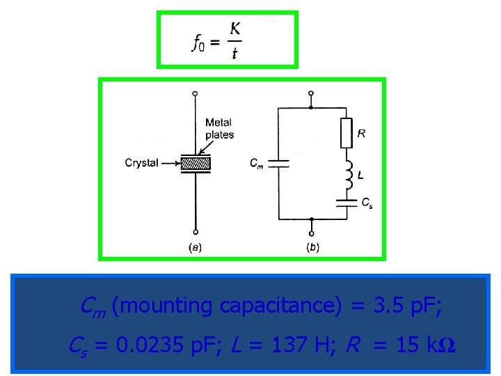 Cm (mounting capacitance) = 3. 5 p. F; Cs = 0. 0235 p. F;