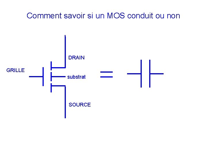 Comment savoir si un MOS conduit ou non DRAIN GRILLE substrat SOURCE Comment savoir si un MOS conduit ou non DRAIN GRILLE substrat SOURCE
