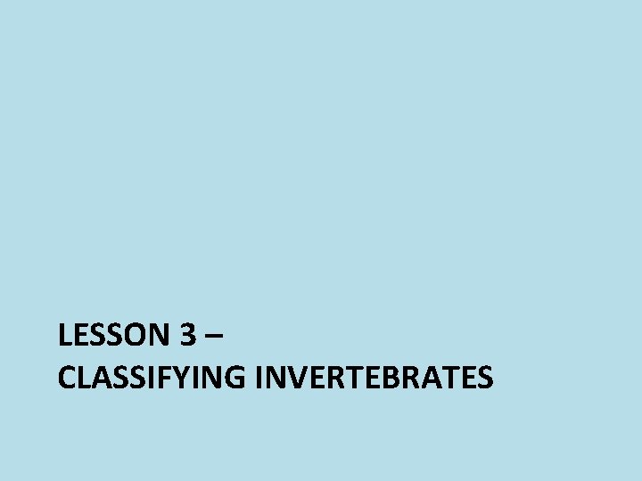 LESSON 3 – CLASSIFYING INVERTEBRATES 