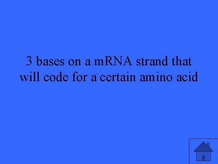 3 bases on a m. RNA strand that will code for a certain amino