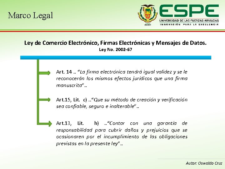 Marco Legal Ley de Comercio Electrónico, Firmas Electrónicas y Mensajes de Datos. Ley No.