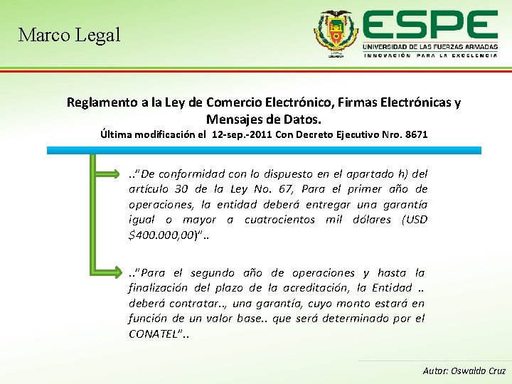 Marco Legal Reglamento a la Ley de Comercio Electrónico, Firmas Electrónicas y Mensajes de