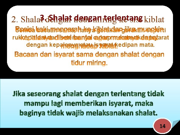 Shalat tidur dengan terlentang 2. Shalat 3. dengan miring ke sisi kiblat Semua bacaan