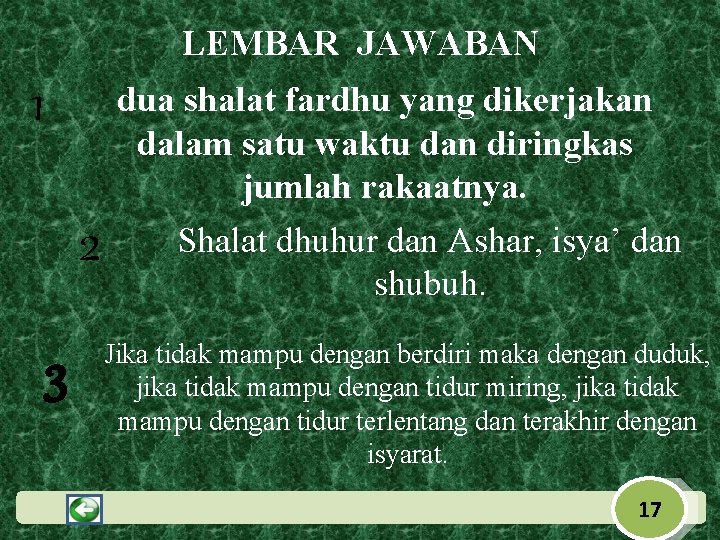 LEMBAR JAWABAN 1 dua shalat fardhu yang dikerjakan dalam satu waktu dan diringkas jumlah