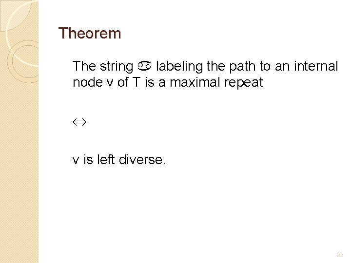 Theorem The string a labeling the path to an internal node v of T