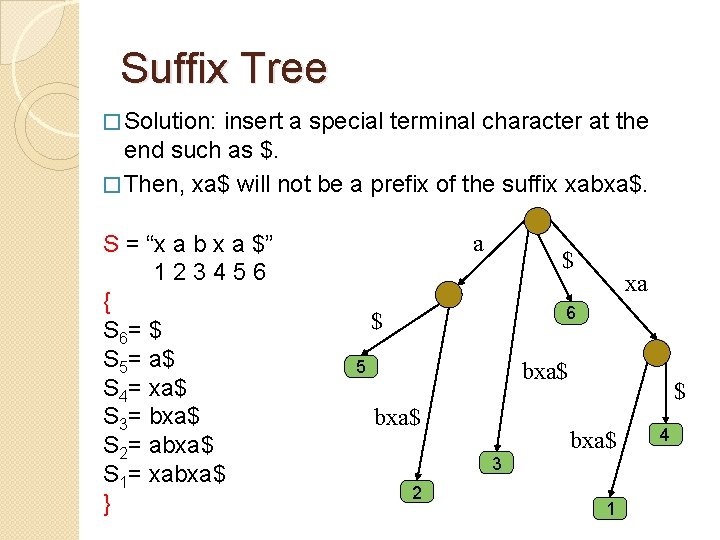 Suffix Tree � Solution: insert a special terminal character at the end such as