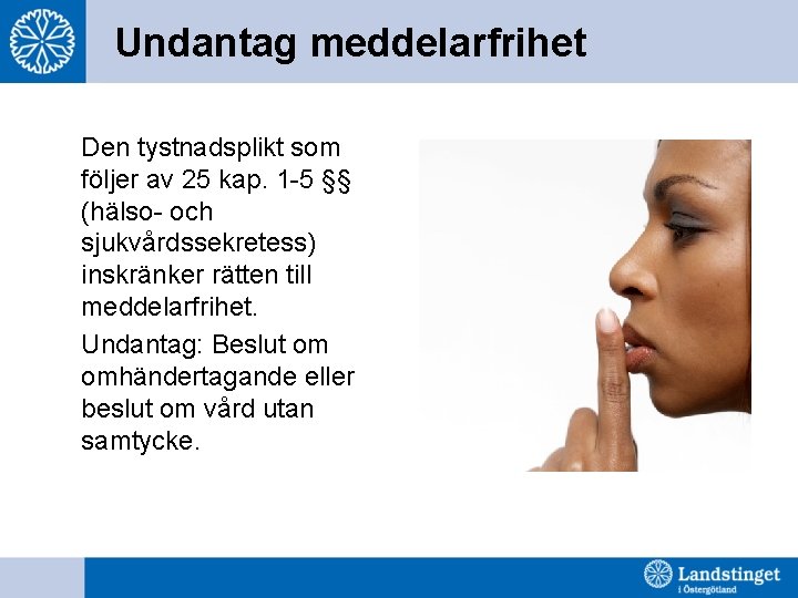 Undantag meddelarfrihet Den tystnadsplikt som följer av 25 kap. 1 -5 §§ (hälso- och