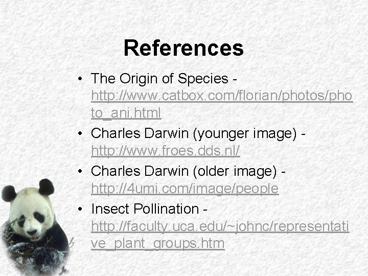 References • The Origin of Species http: //www. catbox. com/florian/photos/pho to_ani. html • Charles