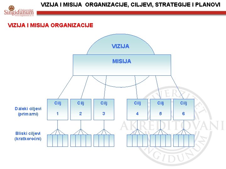 VIZIJA I MISIJA ORGANIZACIJE, CILJEVI, STRATEGIJE I PLANOVI VIZIJA I MISIJA ORGANIZACIJE VIZIJA MISIJA