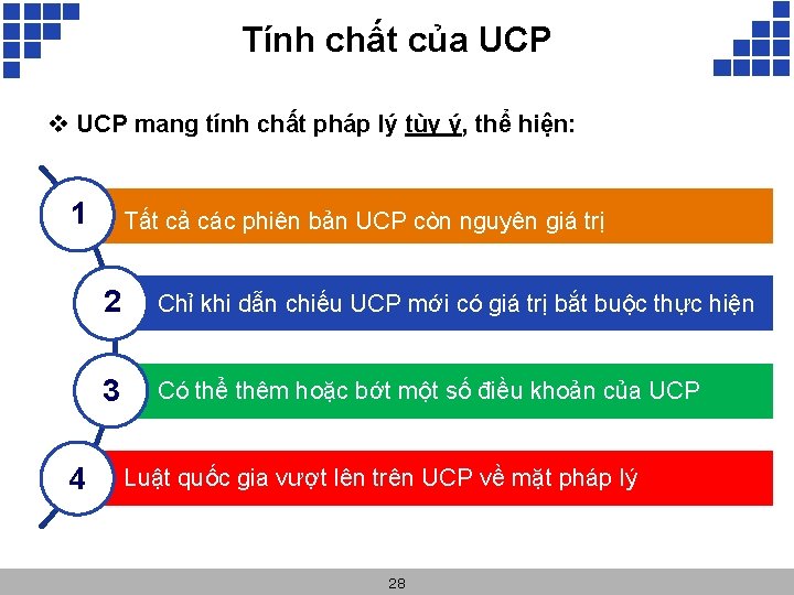 Tính chất của UCP v UCP mang tính chất pháp lý tùy ý, thể