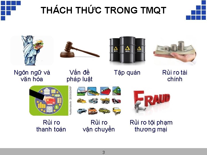 THÁCH THỨC TRONG TMQT Ngôn ngữ và văn hóa Rủi ro thanh toán Vấn