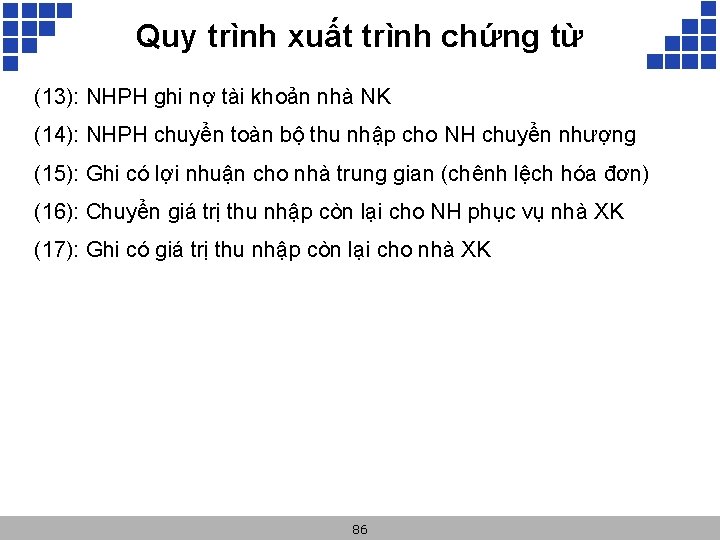 Quy trình xuất trình chứng từ (13): NHPH ghi nợ tài khoản nhà NK