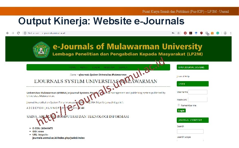 Pusat Karya Ilmiah dan Publikasi (Pus-KIP) – LP 3 M - Unmul Output Kinerja: