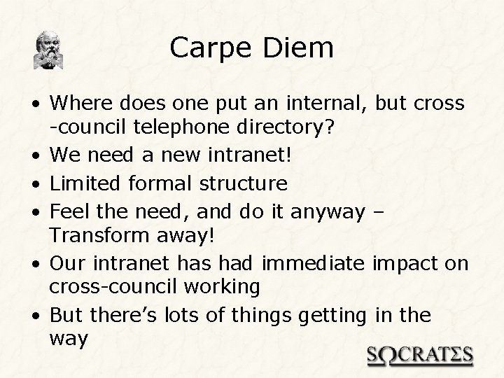 Carpe Diem • Where does one put an internal, but cross -council telephone directory?