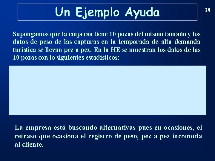 Un Ejemplo Ayuda Supongamos que la empresa tiene 10 pozas del mismo tamaño y