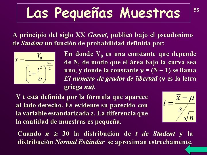 Las Pequeñas Muestras 53 A principio del siglo XX Gosset, publicó bajo el pseudónimo