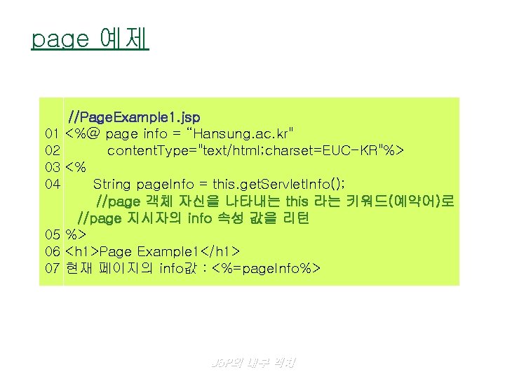 page 예제 //Page. Example 1. jsp 01 <%@ page info = “Hansung. ac. kr"