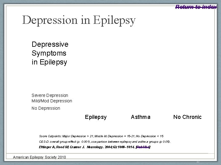 Return to index Depression in Epilepsy Depressive Symptoms in Epilepsy Severe Depression Mild/Mod Depression