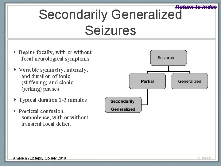 Return to index Secondarily Generalized Seizures Begins focally, with or without focal neurological symptoms