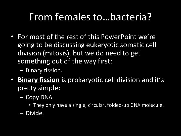 From females to…bacteria? • For most of the rest of this Power. Point we’re