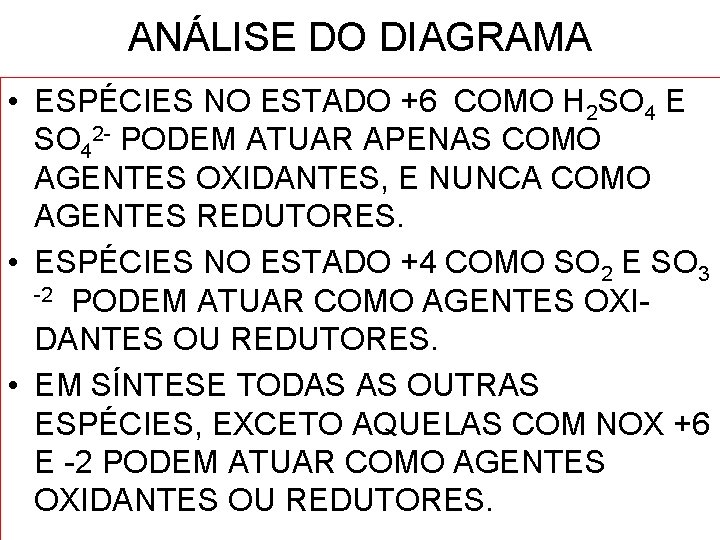 ANÁLISE DO DIAGRAMA • ESPÉCIES NO ESTADO +6 COMO H 2 SO 4 E