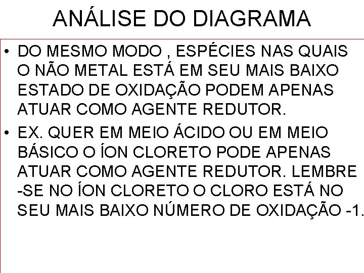 ANÁLISE DO DIAGRAMA • DO MESMO MODO , ESPÉCIES NAS QUAIS O NÃO METAL