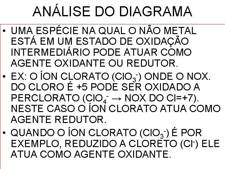 ANÁLISE DO DIAGRAMA • UMA ESPÉCIE NA QUAL O NÃO METAL ESTÁ EM UM