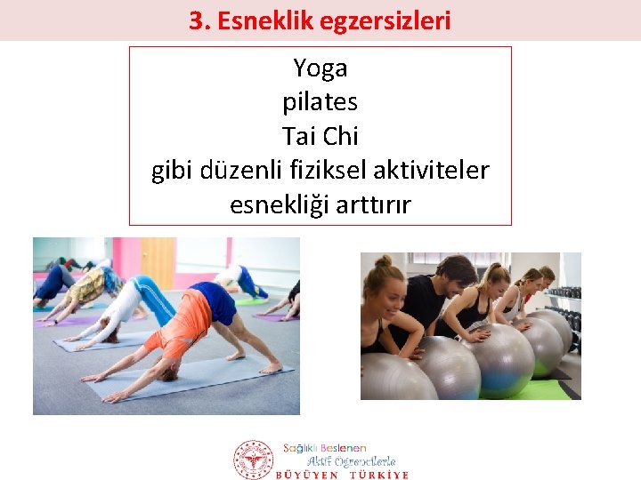 3. Esneklik egzersizleri Yoga pilates Tai Chi gibi düzenli fiziksel aktiviteler esnekliği arttırır 