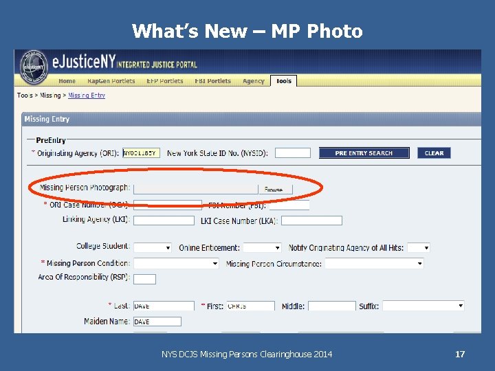 What’s New – MP Photo NYS DCJS Missing Persons Clearinghouse 2014 17 