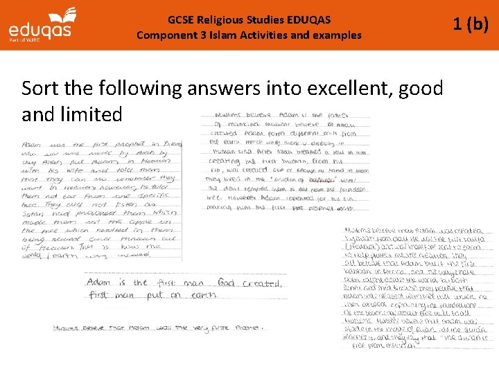 GCSE Religious Studies EDUQAS Component 3 Islam Activities and examples Sort the following answers