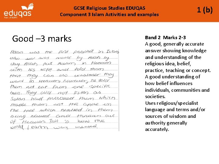 GCSE Religious Studies EDUQAS Component 3 Islam Activities and examples Good – 3 marks