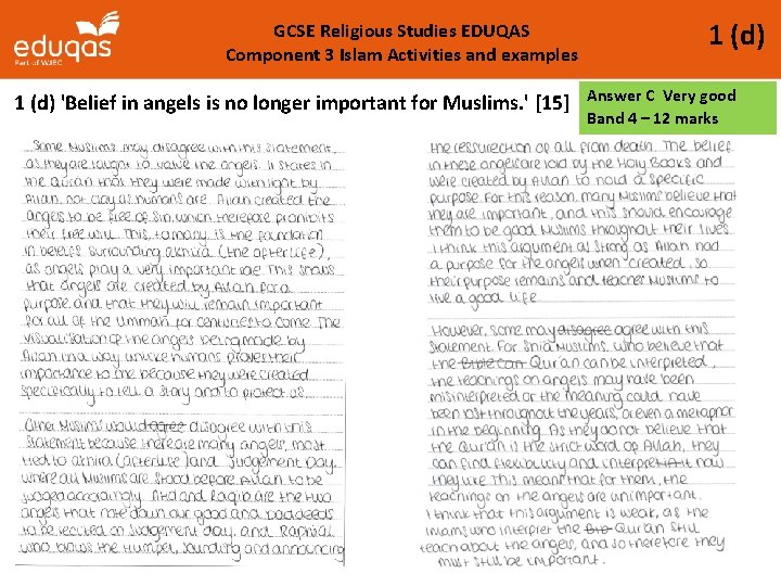 GCSE Religious Studies EDUQAS Component 3 Islam Activities and examples 1 (d) 'Belief in