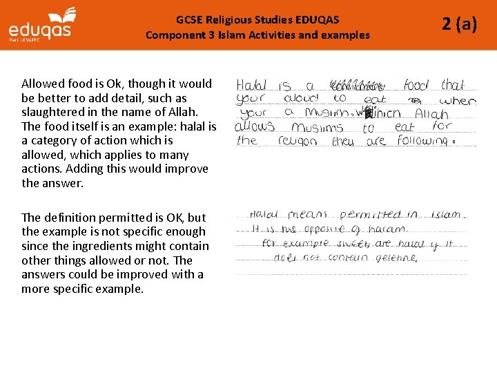 GCSE Religious Studies EDUQAS Component 3 Islam Activities and examples Allowed food is Ok,