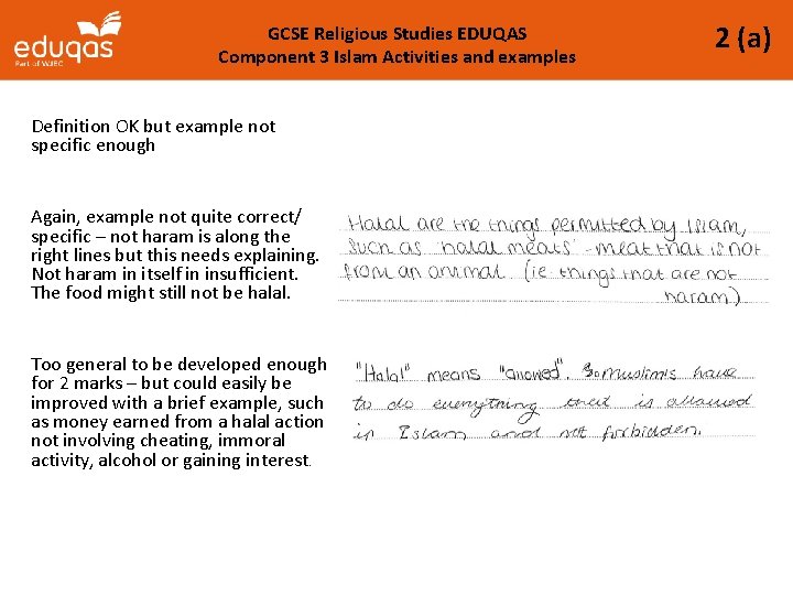 GCSE Religious Studies EDUQAS Component 3 Islam Activities and examples Definition OK but example