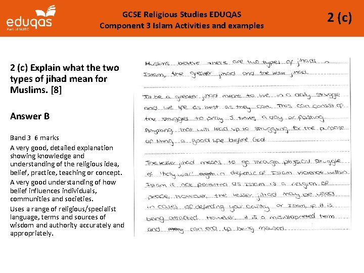 GCSE Religious Studies EDUQAS Component 3 Islam Activities and examples 2 (c) Explain what