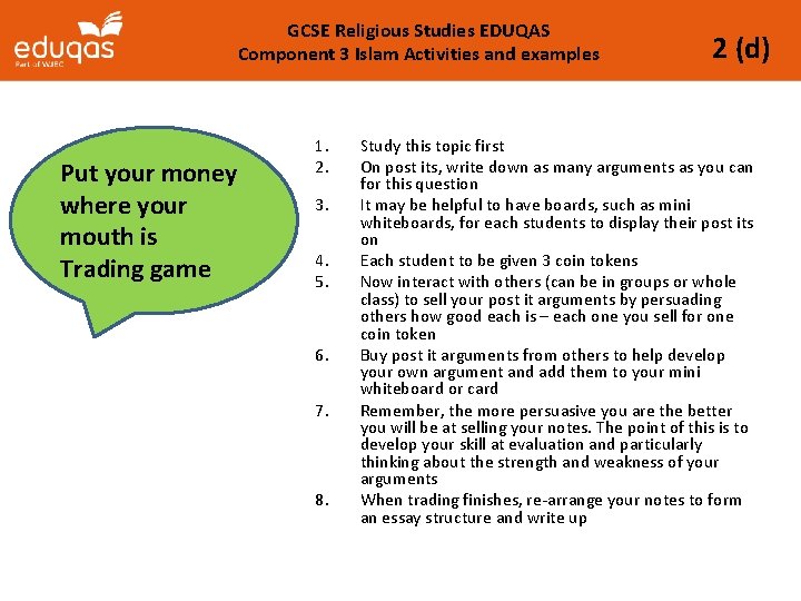 GCSE Religious Studies EDUQAS Component 3 Islam Activities and examples Put your money where