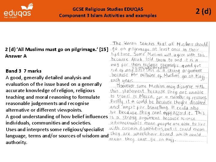 GCSE Religious Studies EDUQAS Component 3 Islam Activities and examples 2 (d) ‘All Muslims