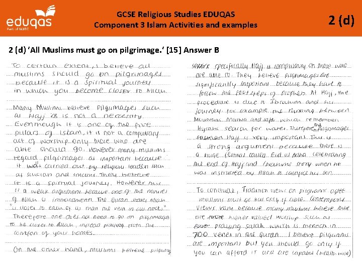 GCSE Religious Studies EDUQAS Component 3 Islam Activities and examples 2 (d) ‘All Muslims