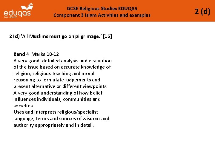 GCSE Religious Studies EDUQAS Component 3 Islam Activities and examples 2 (d) ‘All Muslims