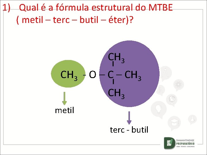 1) Qual é a fórmula estrutural do MTBE ( metil – terc – butil