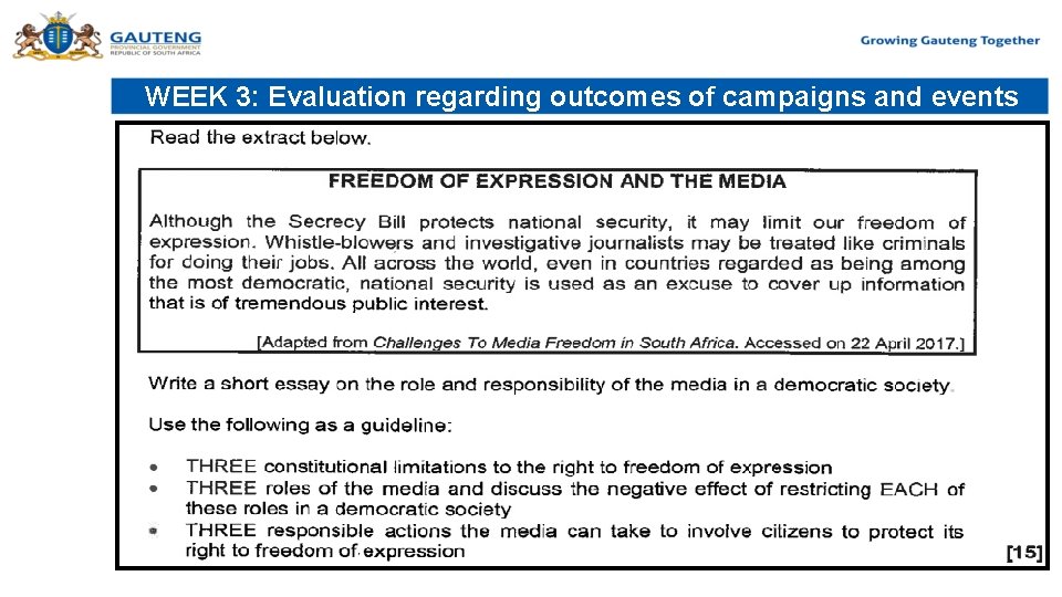 WEEK 3: Evaluation regarding outcomes of campaigns and events 