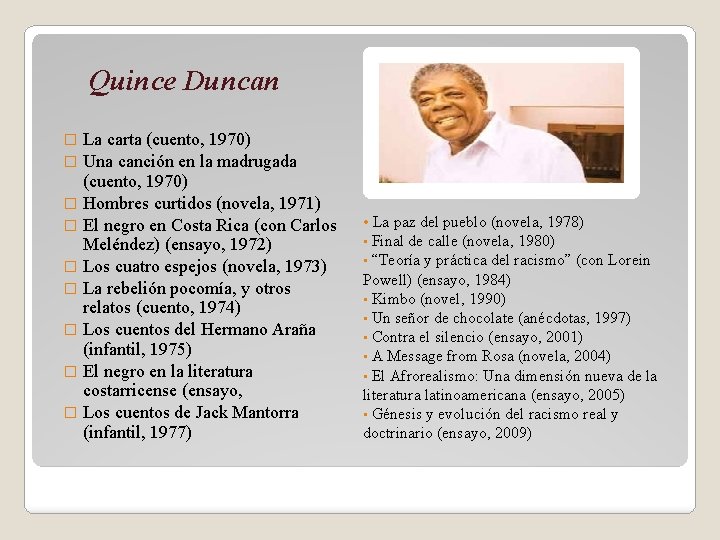 Quince Duncan � � � � � La carta (cuento, 1970) Una canción en