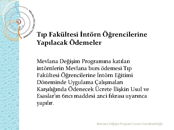 Tıp Fakültesi İntörn Öğrencilerine Yapılacak Ödemeler Mevlana Değişim Programına katılan intörnlerin Mevlana burs ödemesi