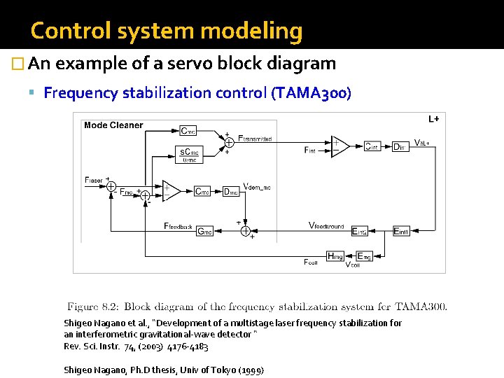 Control system modeling � An example of a servo block diagram Frequency stabilization control