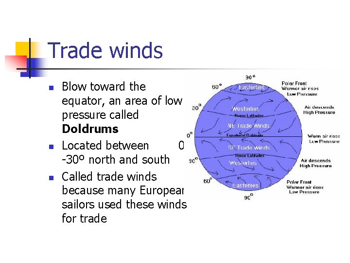 Trade winds n n n Blow toward the equator, an area of low pressure