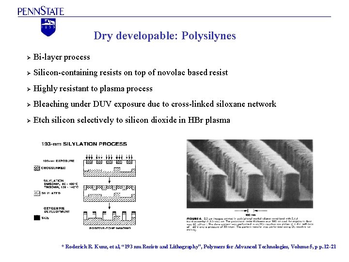 Dry developable: Polysilynes Ø Bi-layer process Ø Silicon-containing resists on top of novolac based