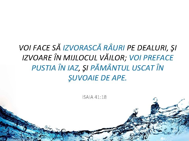 VOI FACE SĂ IZVORASCĂ R URI PE DEALURI, ŞI IZVOARE ÎN MIJLOCUL VĂILOR; VOI