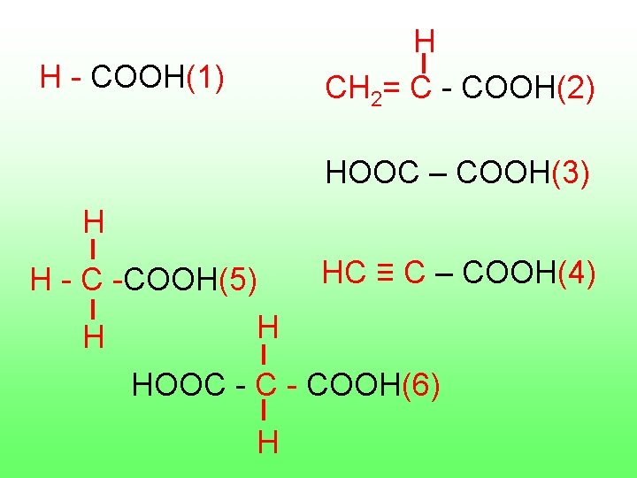 H - COOH(1) H CH 2= C - COOH(2) HOOC – COOH(3) H H H - COOH(1) H CH 2= C - COOH(2) HOOC – COOH(3) H H