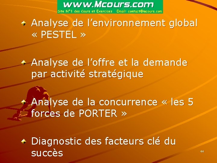 Analyse de l’environnement global « PESTEL » Analyse de l’offre et la demande par